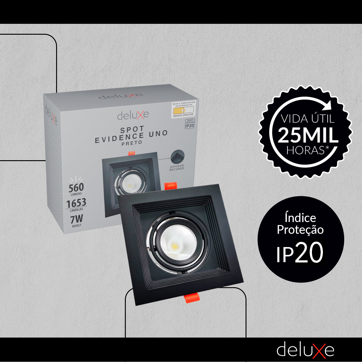 Spot Led Evidence Uno 7w 3000k Branco Quente IP20 Bivolt Preto Avant