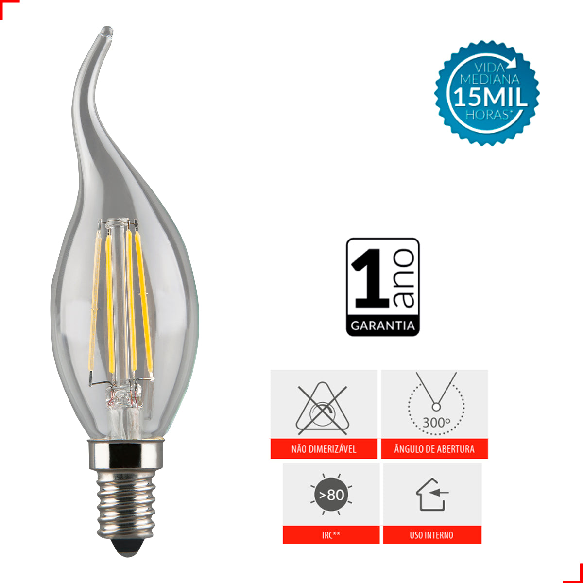 Lampada Led Vela Filamento Chama C 4w 400lm 2700k Avant