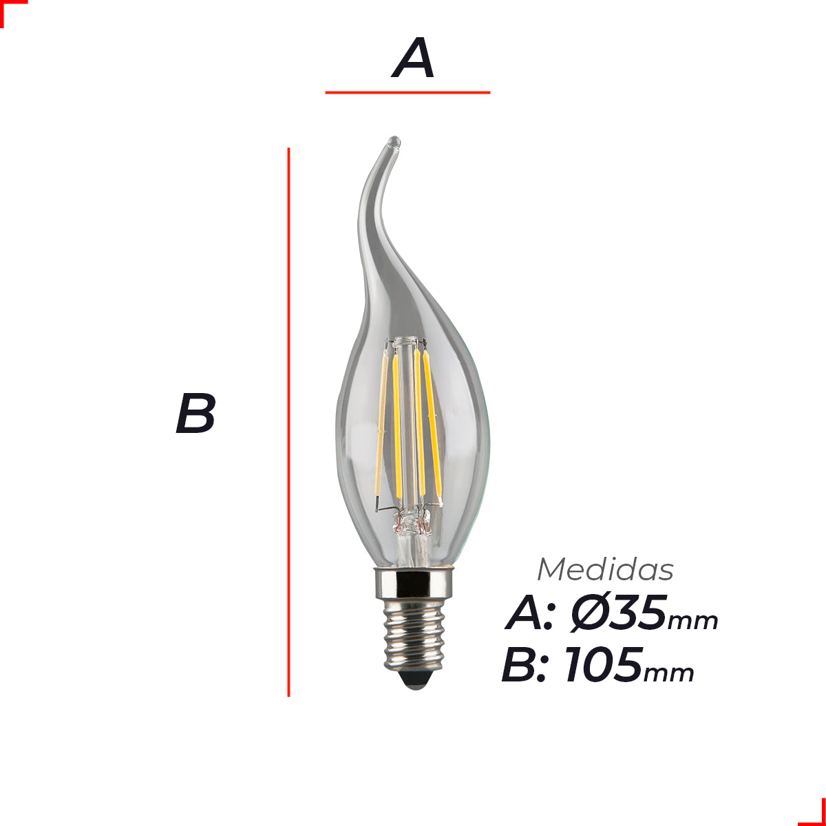 Lampada Led Vela Filamento Chama C 4w 400lm 2700k Avant