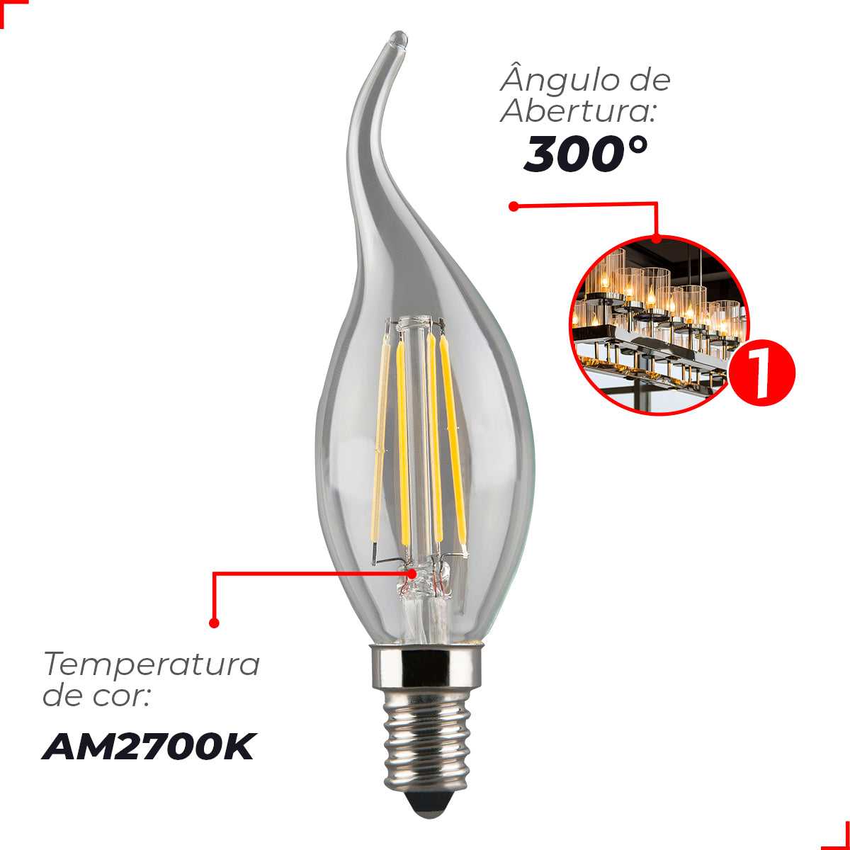 Lampada Led Vela Filamento Chama C 4w 400lm 2700k Avant