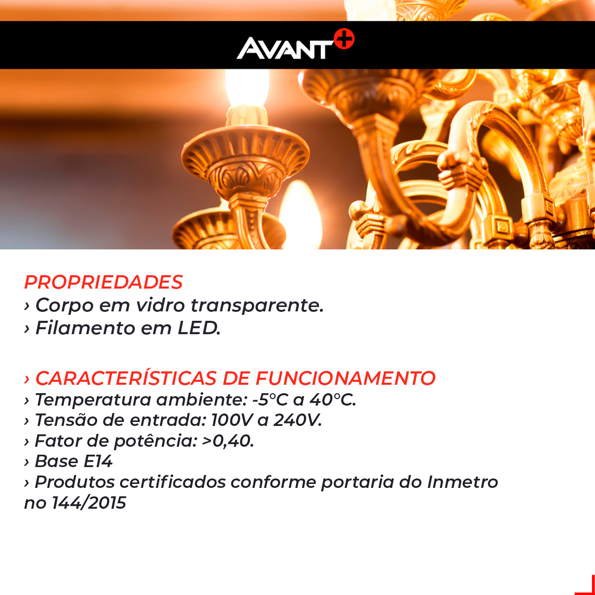 Lampada Led Vela Filamento Chama C 4w 400lm 2700k Avant