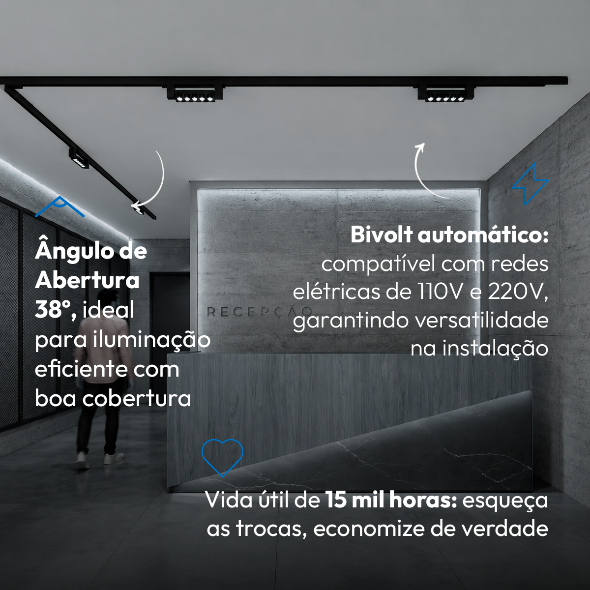 Spot Led Trilho Authentic Dots 10w 6500k Preto Fosco Deluxe
