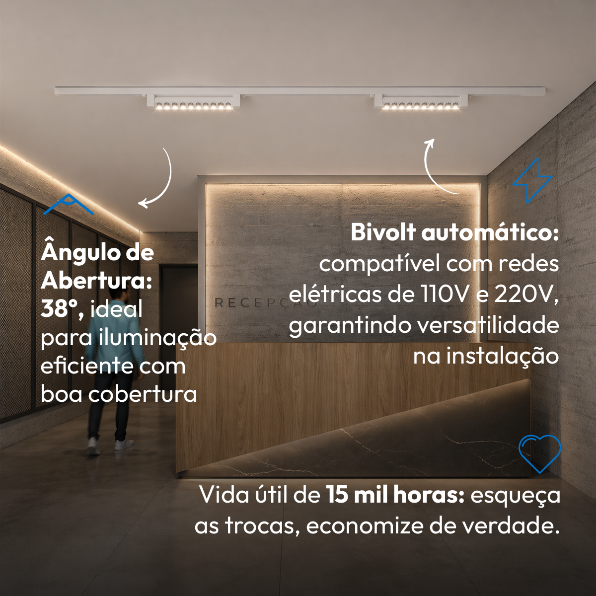 Luminária Linear Spot Eletrificado Pontual Trilho Led 20w 35
