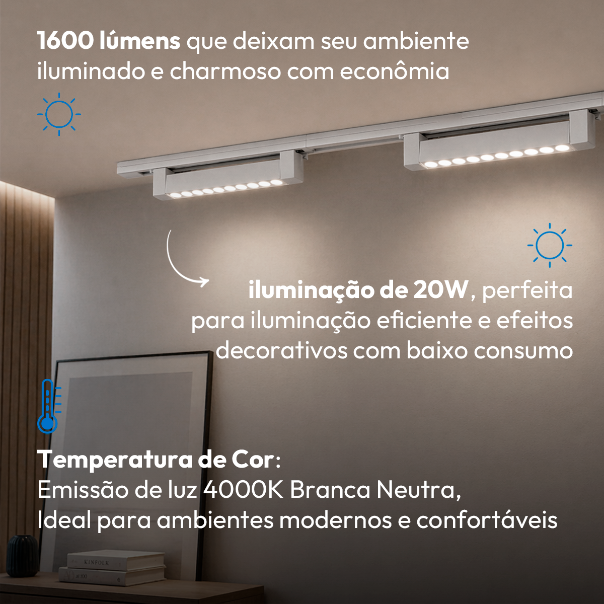 Luminária Linear Spot Eletrificado Pontual Trilho Led 20w 35cm 4000k Bivolt Branco