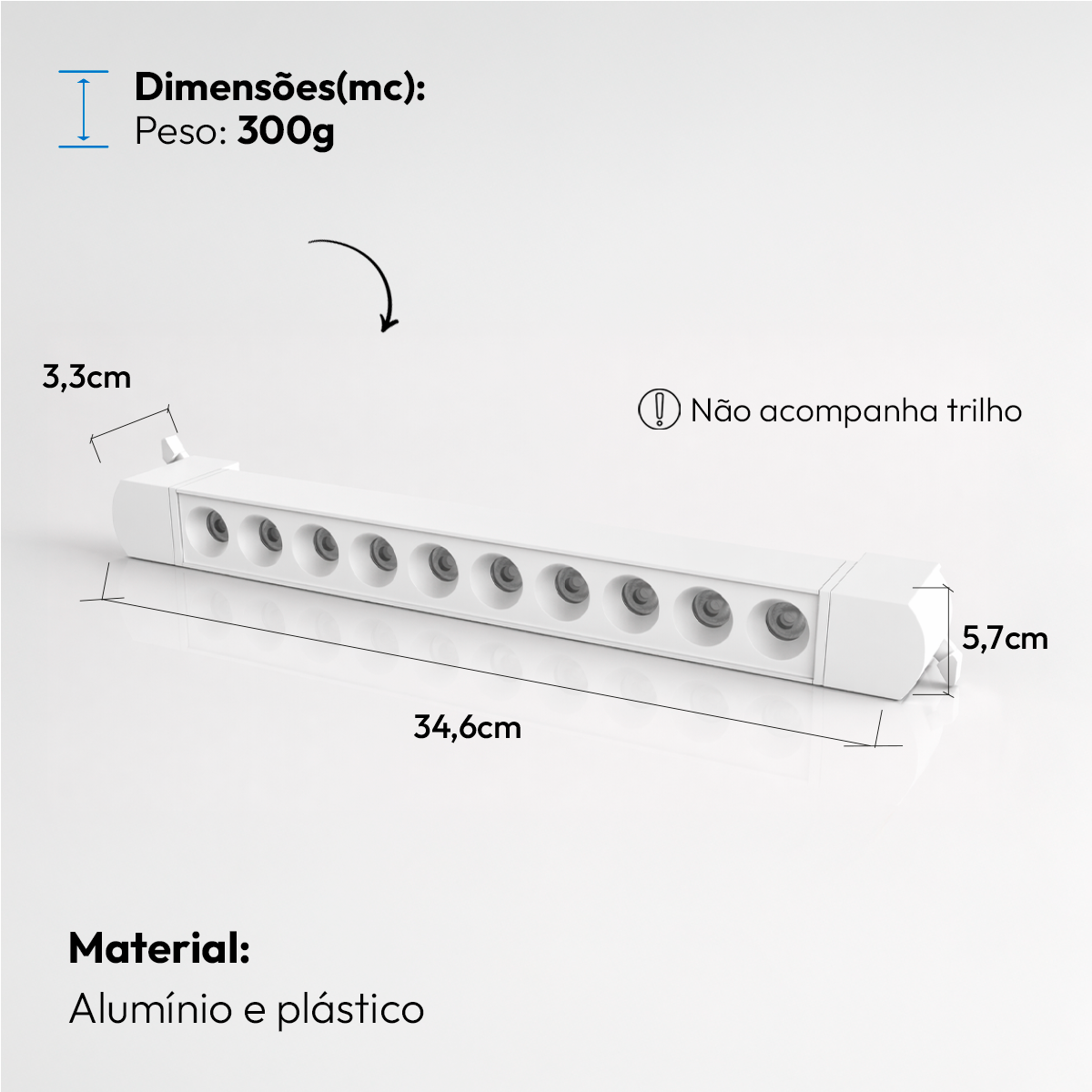 Luminária Linear Spot Eletrificado Pontual Trilho Led 20w 35cm 4000k Bivolt Branco