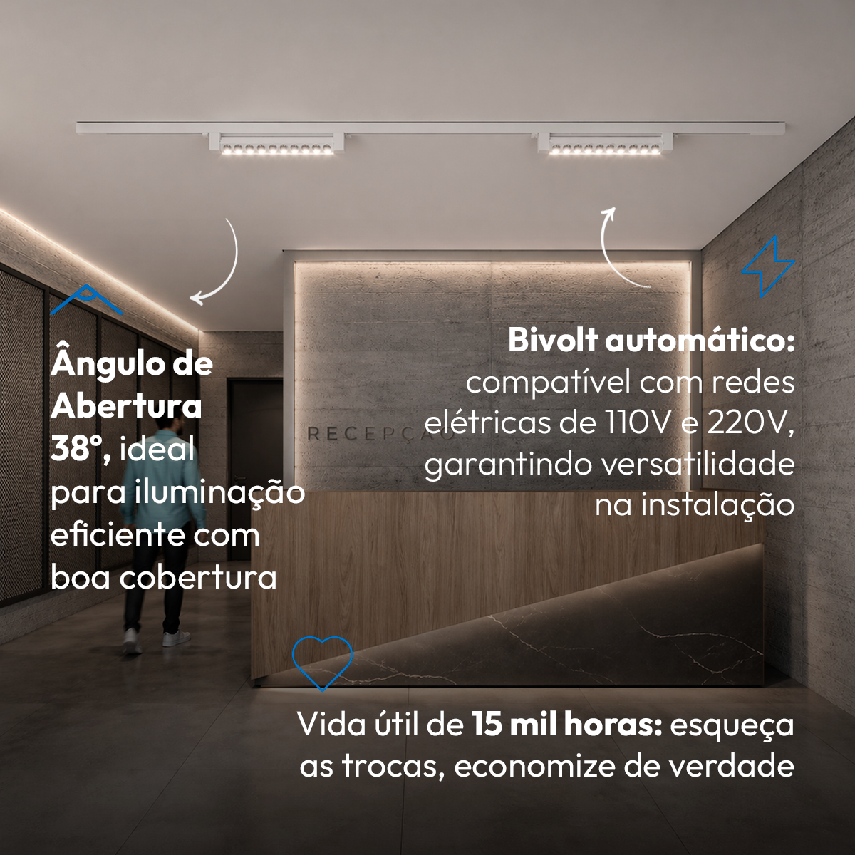 Luminária Linear Spot Eletrificado Pontual Trilho Led 20w 35cm 4000k Bivolt Branco
