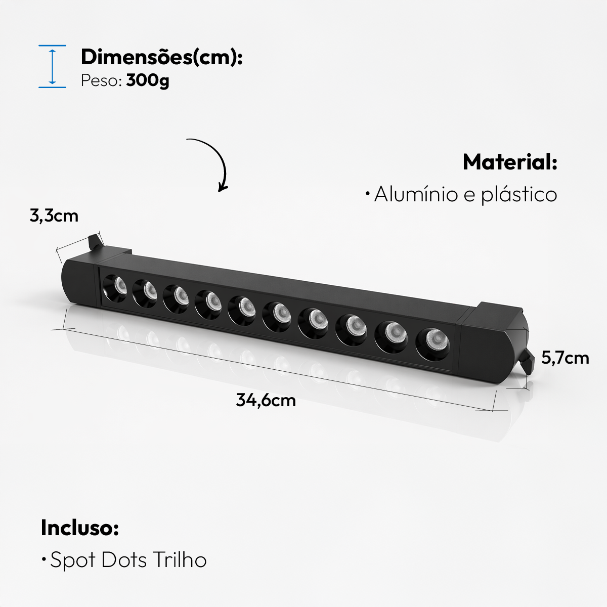 Spot Trilho Led Dots Preto 20w 2700k Branco Quente Sobrepor Deluxe By Avant 127/220v