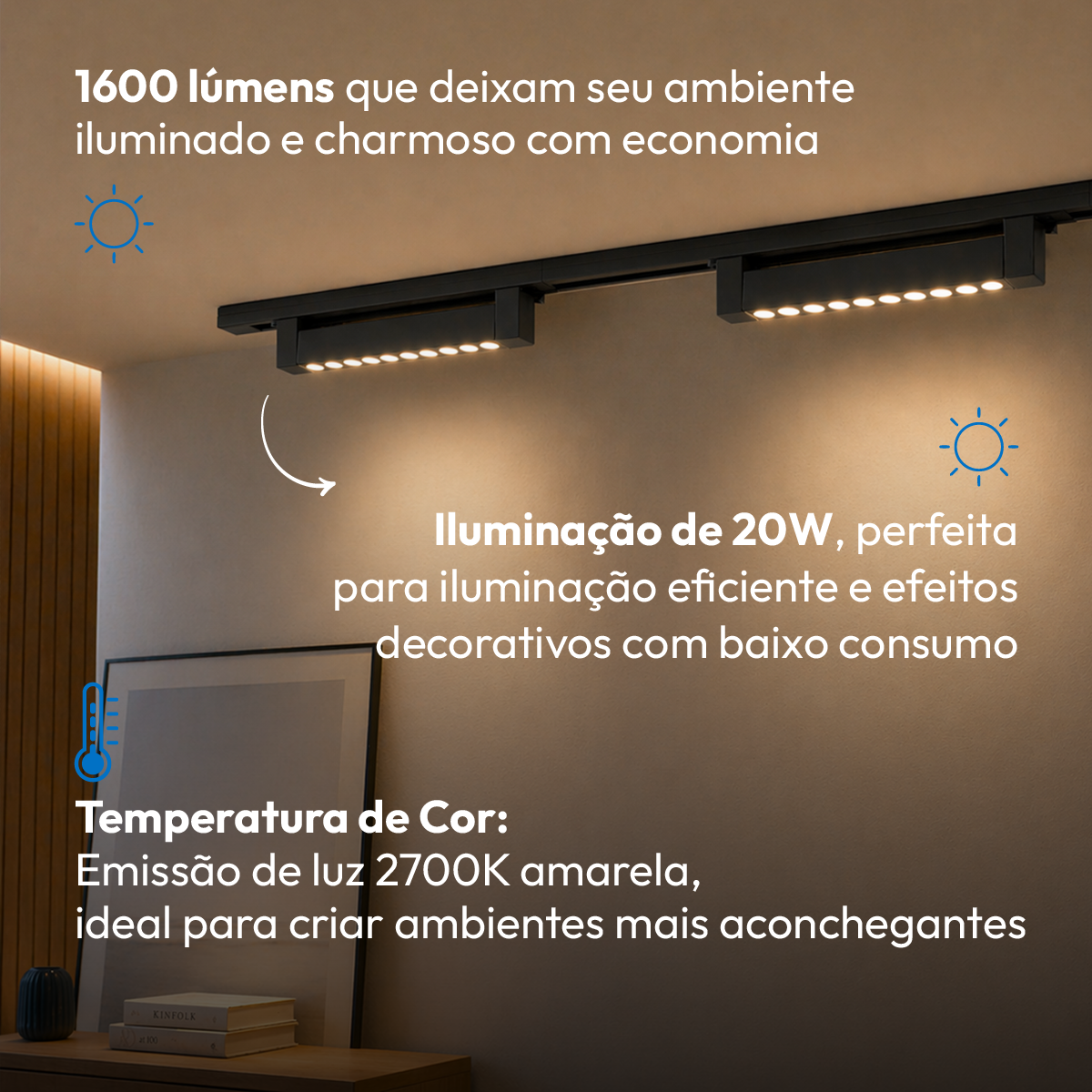 Spot Trilho Led Dots Preto 20w 2700k Branco Quente Sobrepor Deluxe By Avant 127/220v