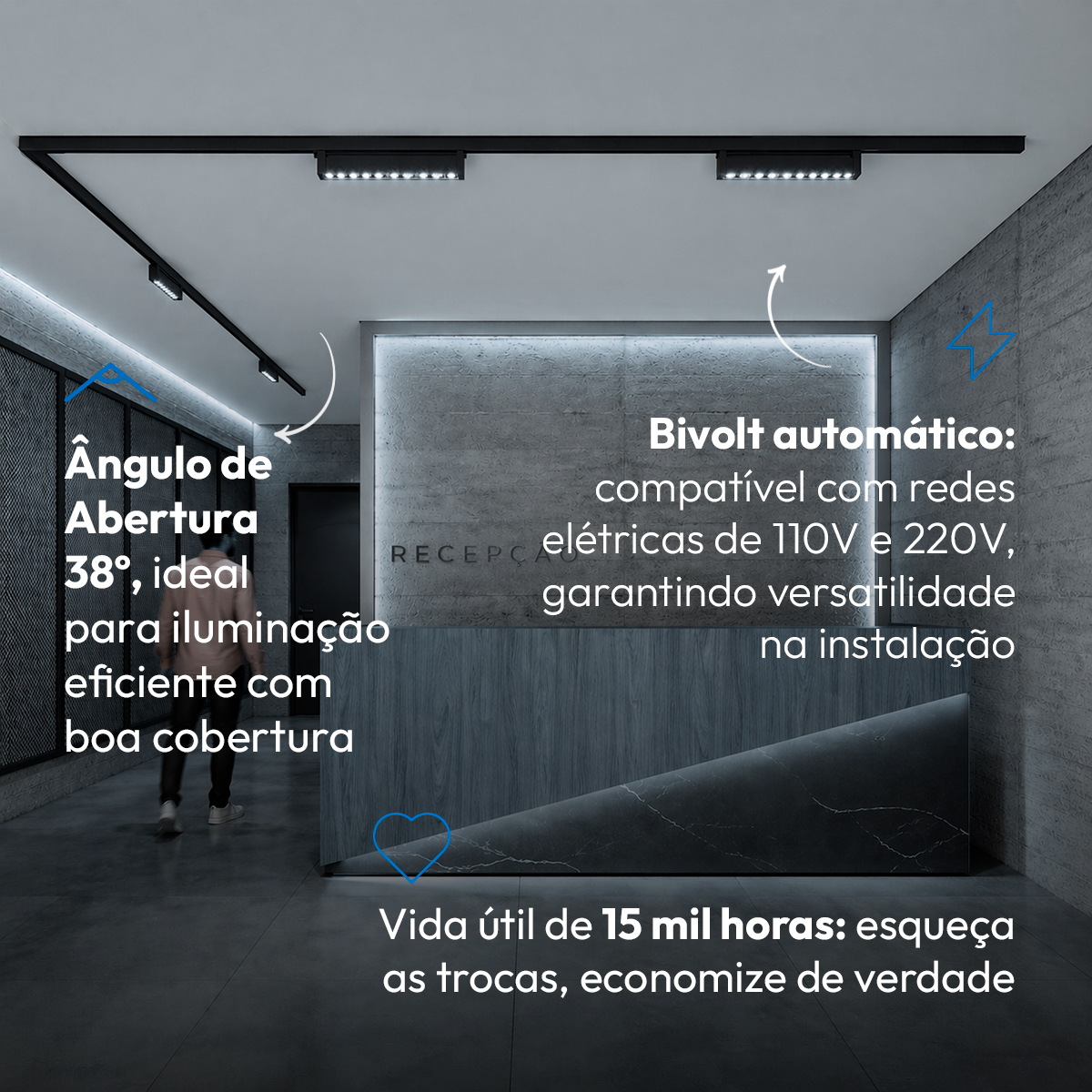 Spot Led Trilho Authentic Dots 20w 6500k Preto Fosco Deluxe
