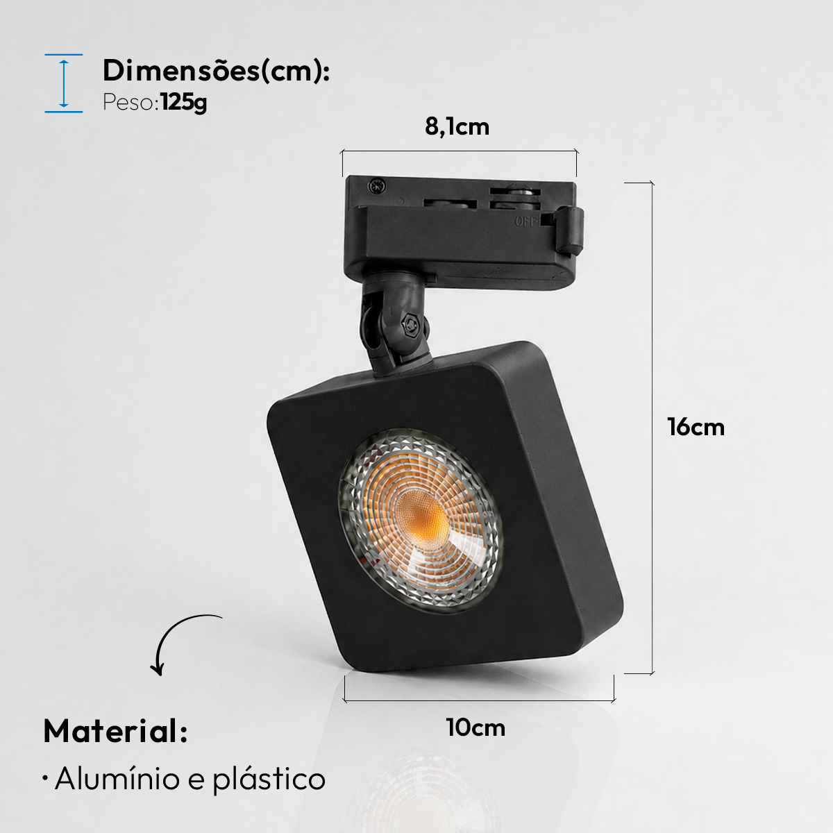 Spot Led Trilho Authentic Nobby 10w 4000k Quadrado Pf Deluxe