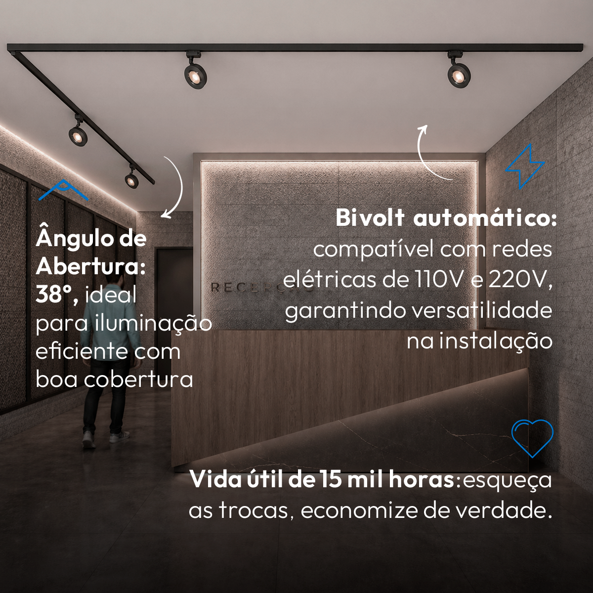 Spot Led Trilho Authentic Nobby 10w 4000k Branco Neutro IP20 Bivolt Preto Avant