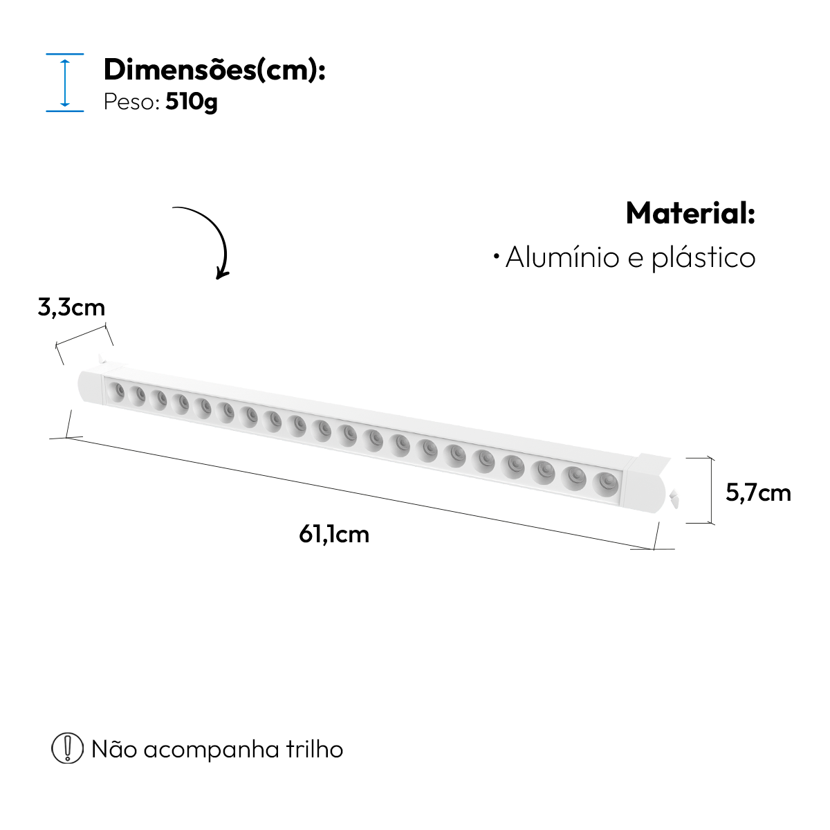 Luminária Linear Spot Eletrificado Pontual Trilho Led 40w 60cm 6500k Bivolt Branco 127/220v