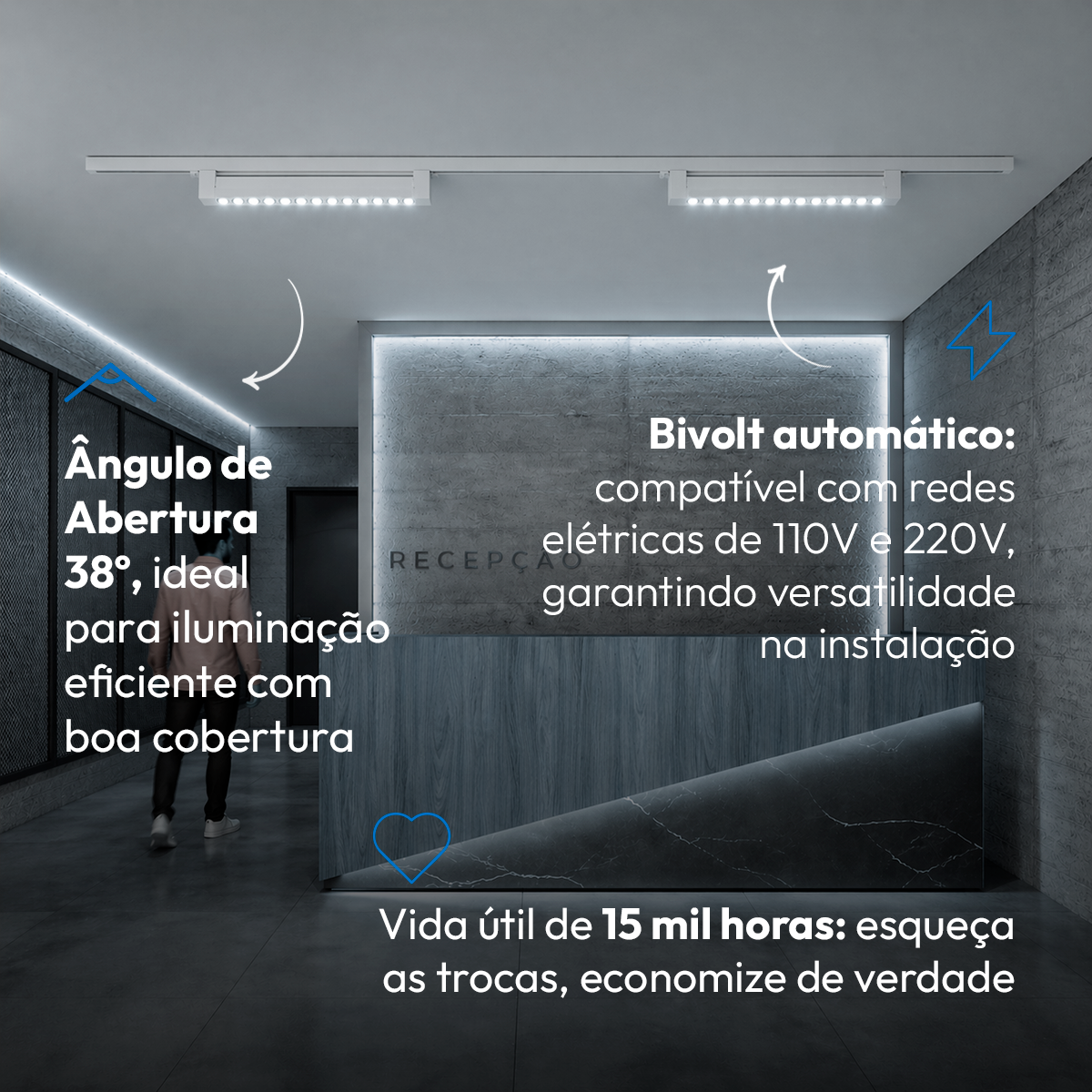 Luminária Linear Spot Eletrificado Pontual Trilho Led 40w 60cm 6500k Bivolt Branco 127/220v