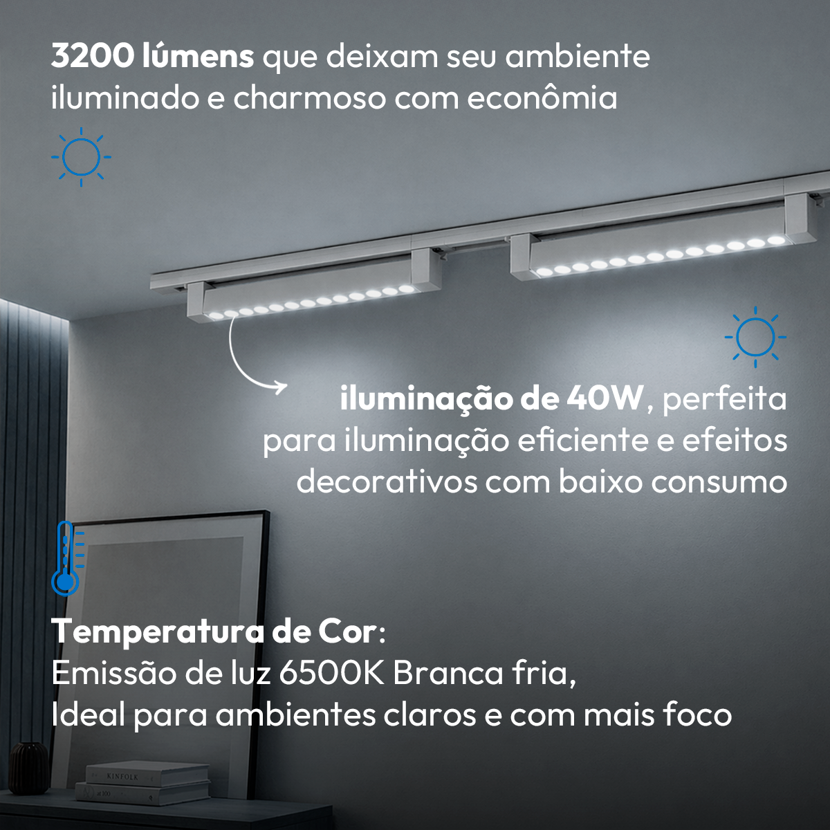 Luminária Linear Spot Eletrificado Pontual Trilho Led 40w 60cm 6500k Bivolt Branco 127/220v