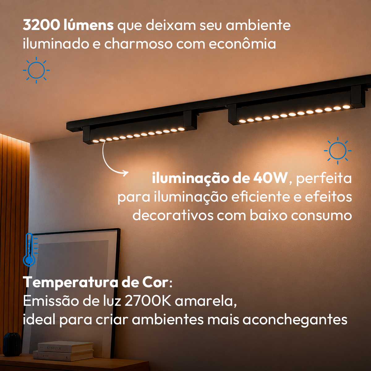 Spot Led Trilho Deluxe 40w Luz Branco Quente 2700k Preto