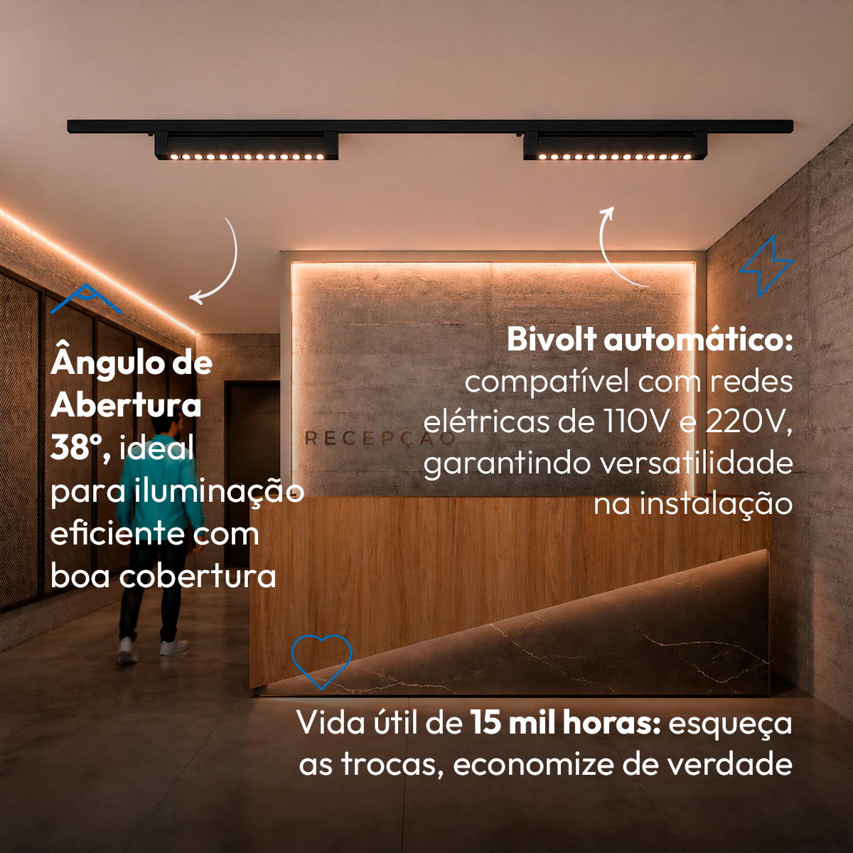 Spot Led Trilho Deluxe 40w Luz Branco Quente 2700k Preto
