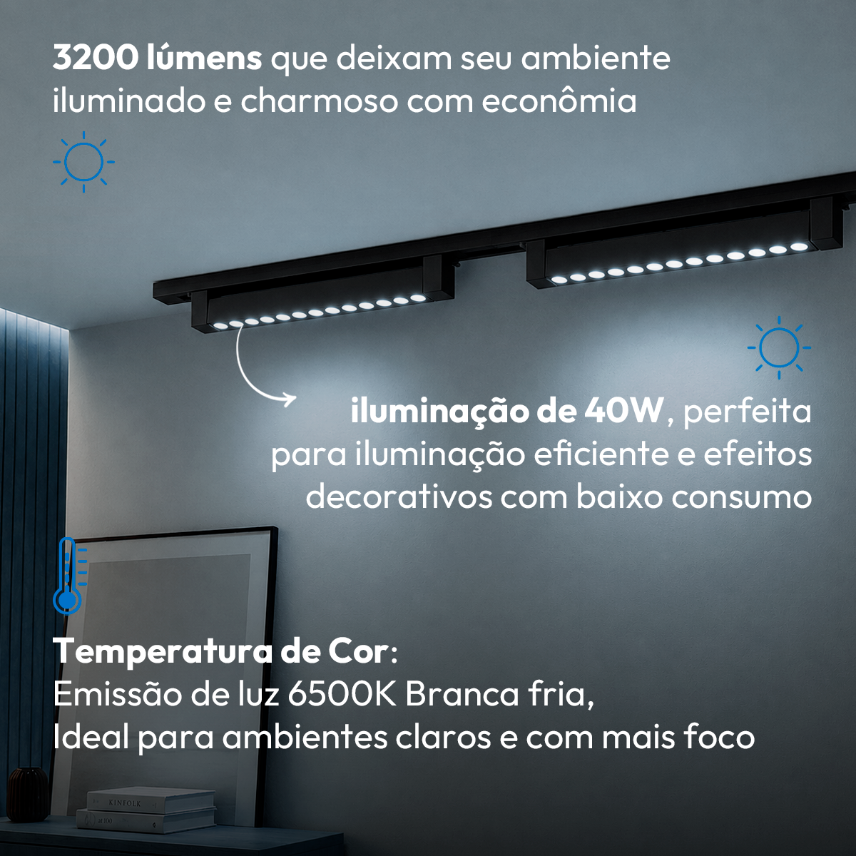 Spot Trilho Led Preto Dots 40w 6500k Branco Frio Sobrepor 110v/220v Deluxe By Avant