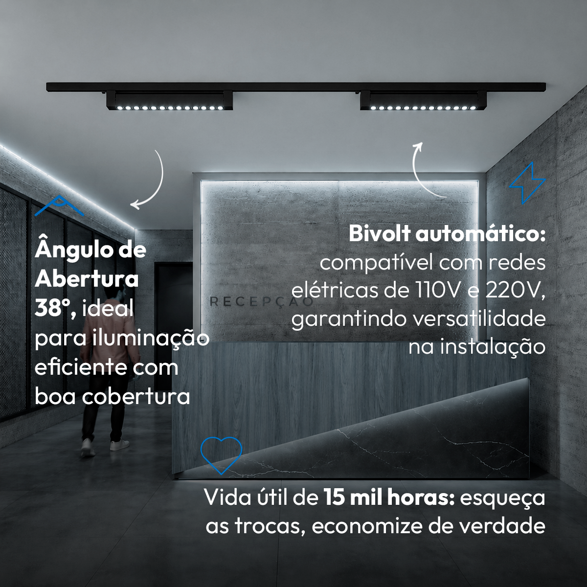 Spot Trilho Led Preto Dots 40w 6500k Branco Frio Sobrepor 110v/220v Deluxe By Avant