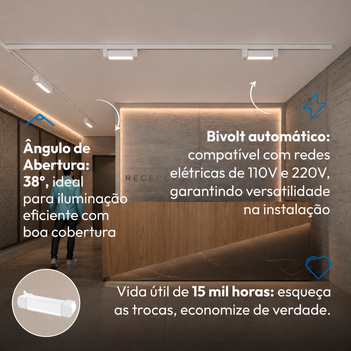 Spot Led Trilho Authentic Linea 10w 2700k Branco Quente IP20 Bivolt Branco Avant