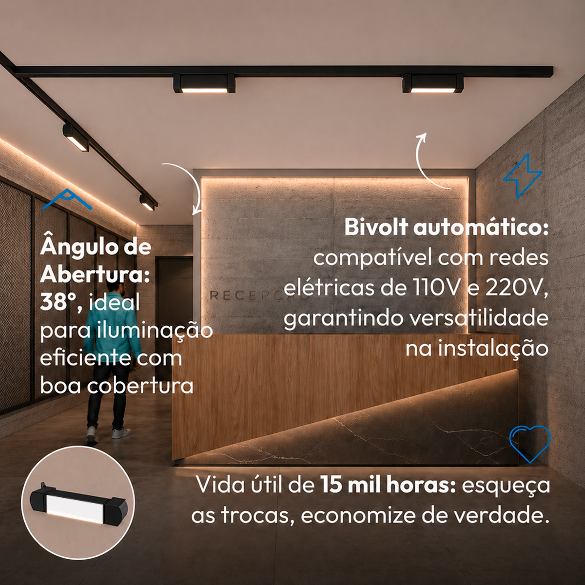 Spot Led Trilho Authentic Linea 10w 2700k Branco Quente IP20 Bivolt Preto Avant