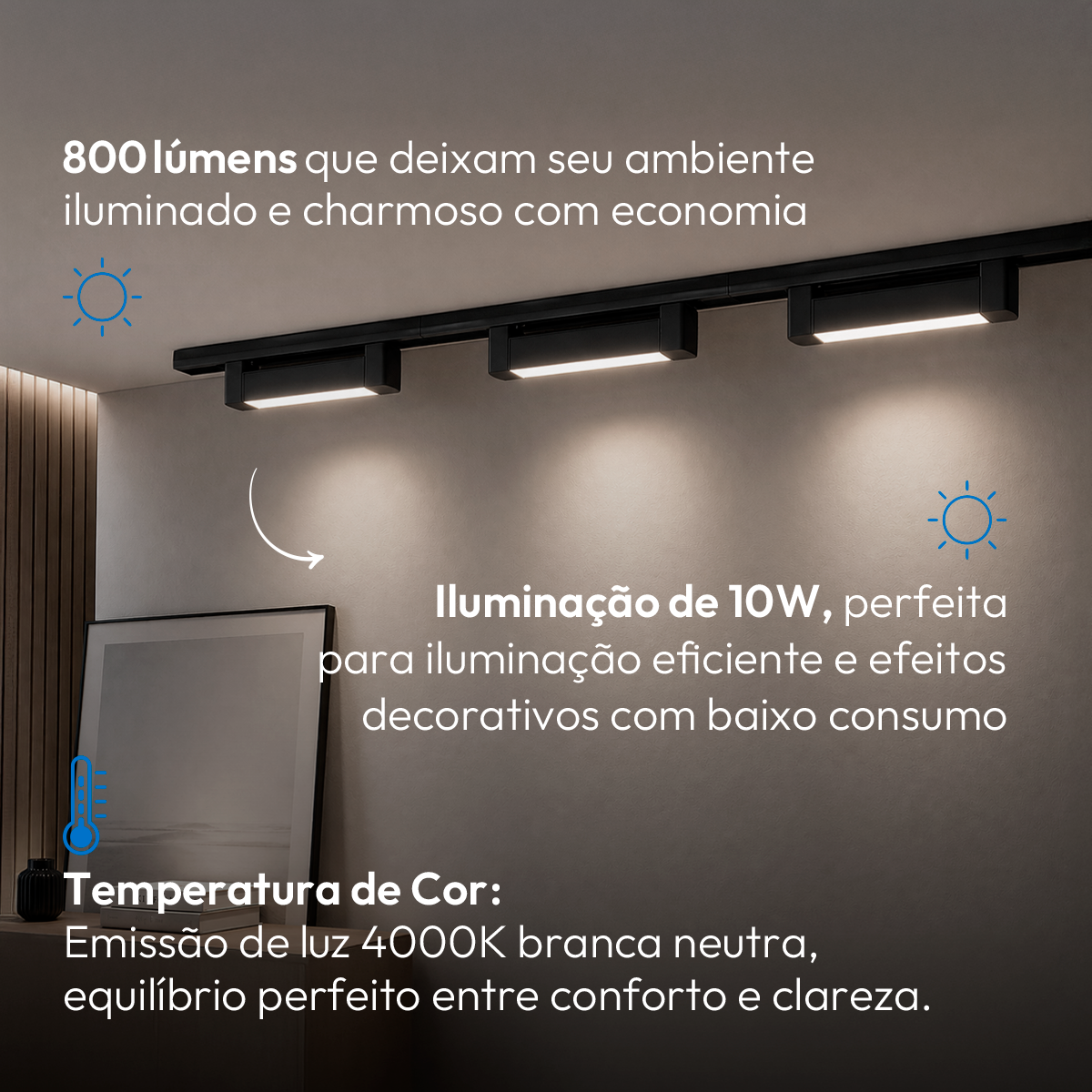 Spot Led Trilho Authentic Linea 10w 4000k Branco Neutro IP20 Bivolt Preto Avant