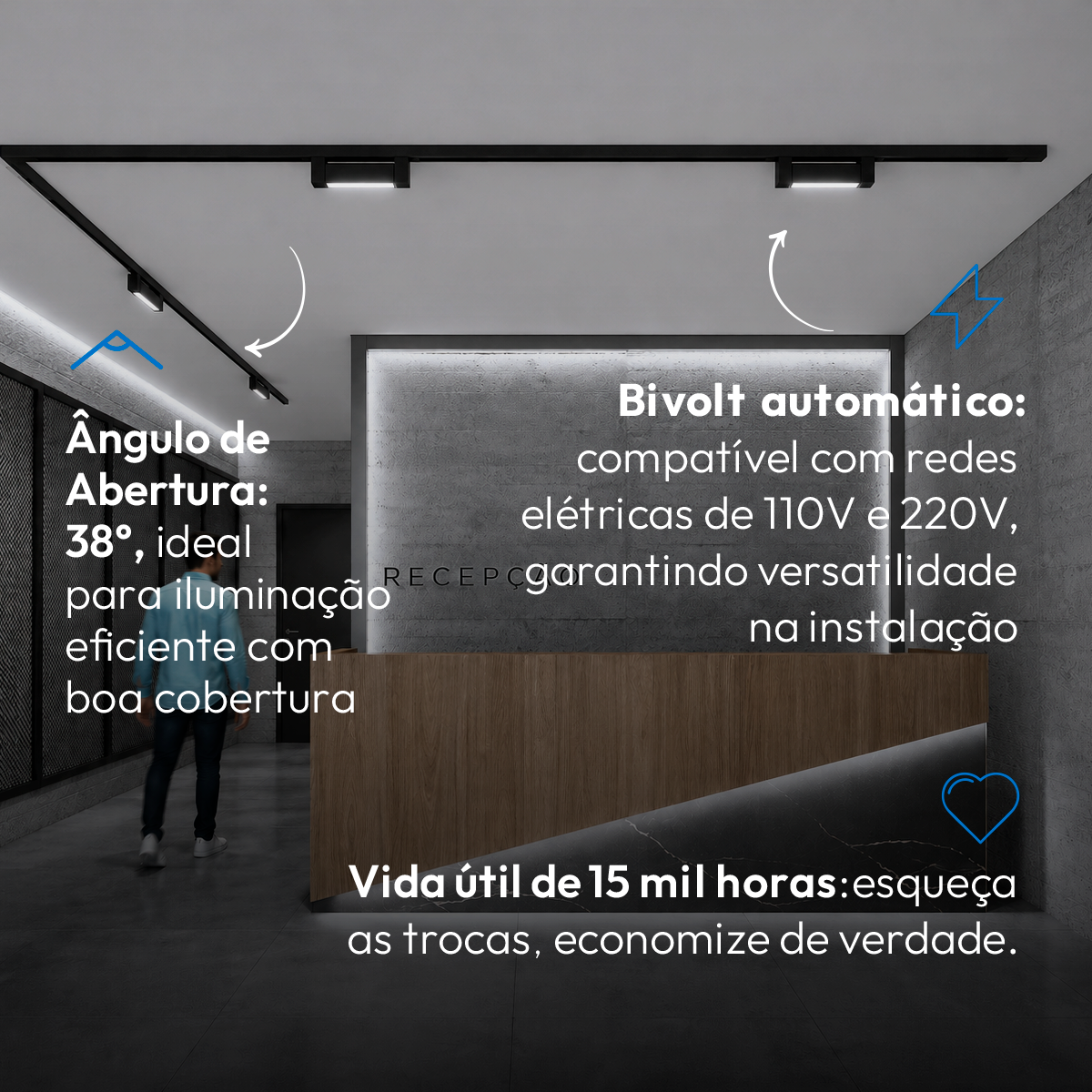 Spot Led Trilho Authentic Linea 10w 6500k Branco Frio IP20 Bivolt Preto Avant