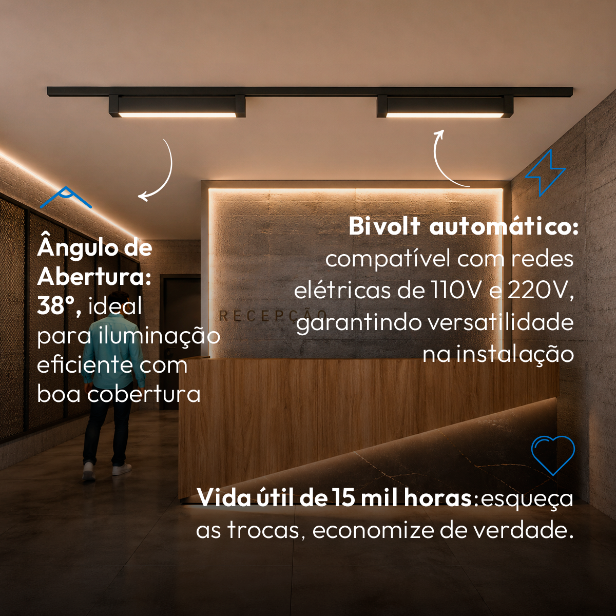 Spot Led Trilho Authentic Linea 20w 2700k Branco Quente IP20 Bivolt Preto Avant