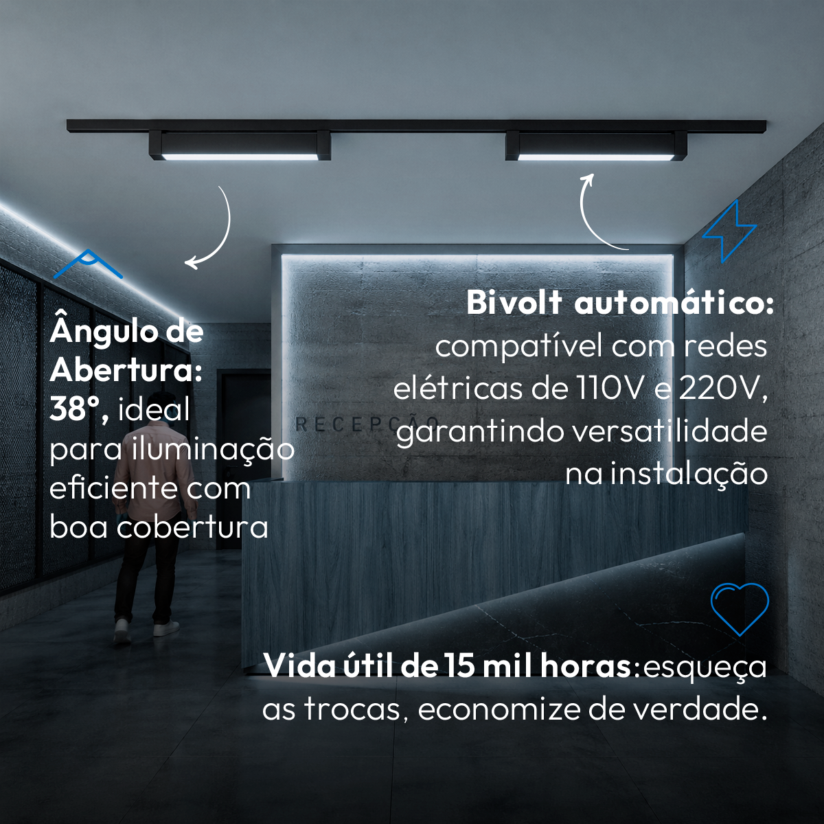 Spot Led Trilho Authentic Linea 20w 6500k Branco Frio IP20 Bivolt Preto Avant