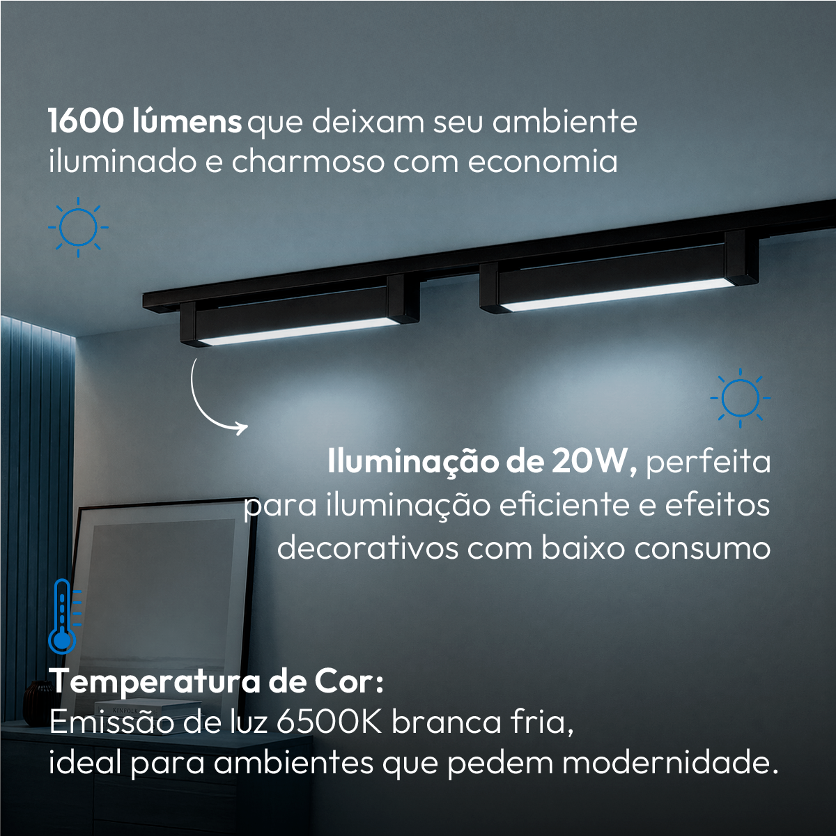 Spot Led Trilho Authentic Linea 20w 6500k Branco Frio IP20 Bivolt Preto Avant