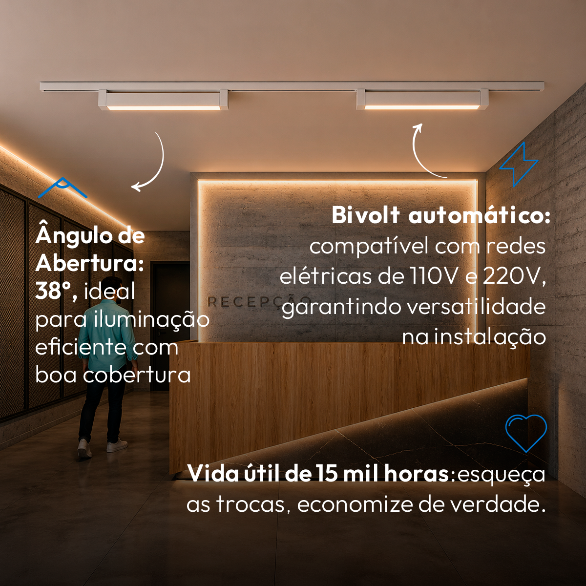 Spot Led Para Trilho Authentic Linea 40w 27000k Branco Quente IP20 Bivolt Branco Avant