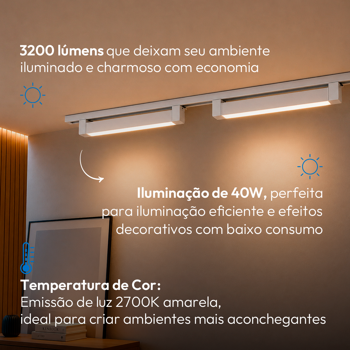 Spot Led Para Trilho Authentic Linea 40w 27000k Branco Quente IP20 Bivolt Branco Avant