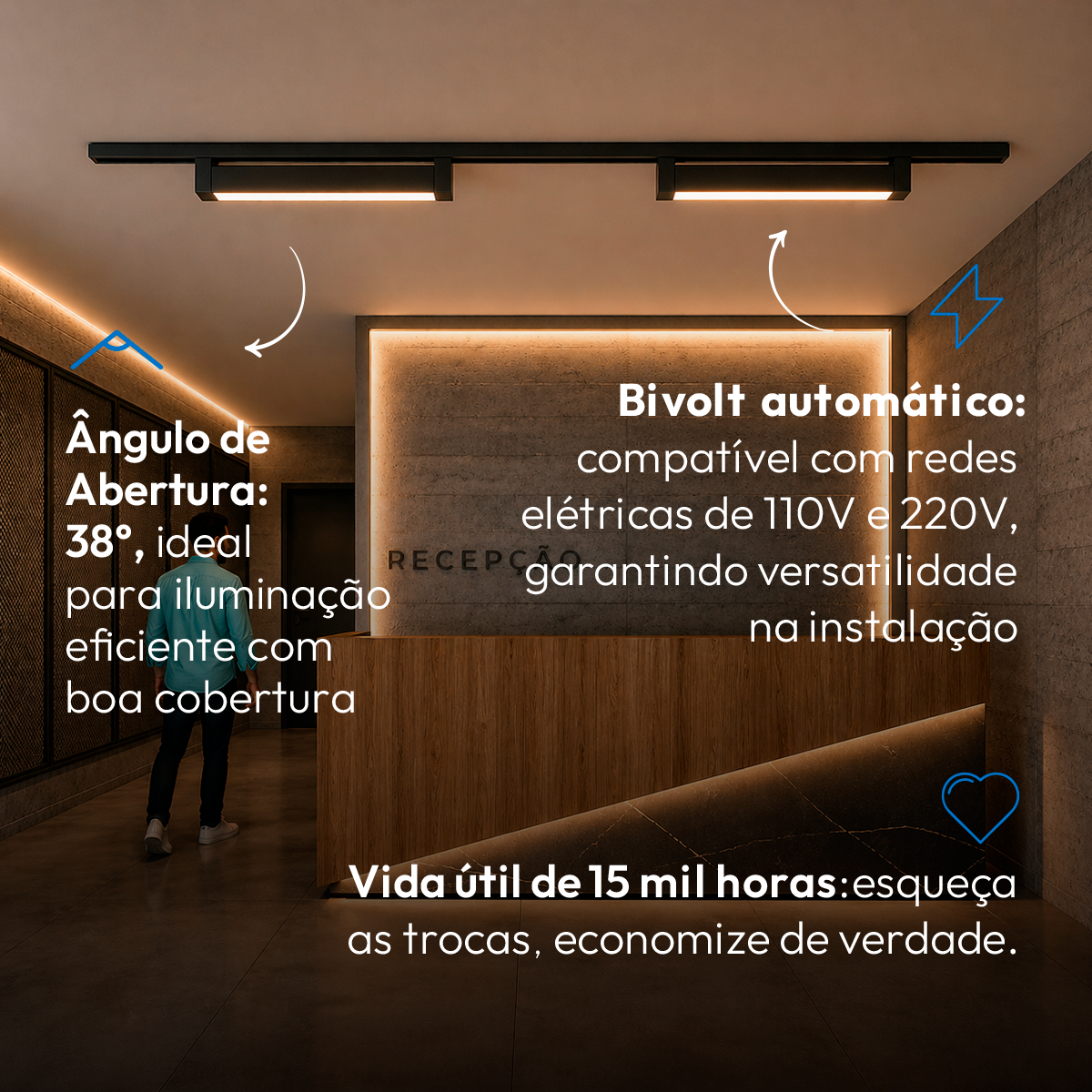 Spot Led Para Trilho Authentic Linea 40w 27000k Branco Quente IP20 Bivolt Preto Avant