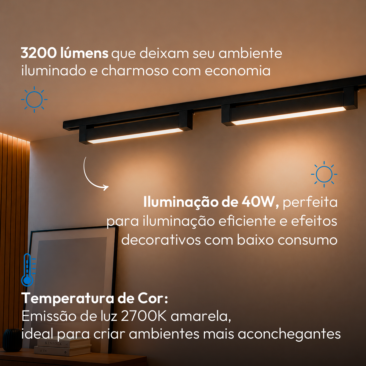 Spot Led Para Trilho Authentic Linea 40w 27000k Branco Quente IP20 Bivolt Preto Avant