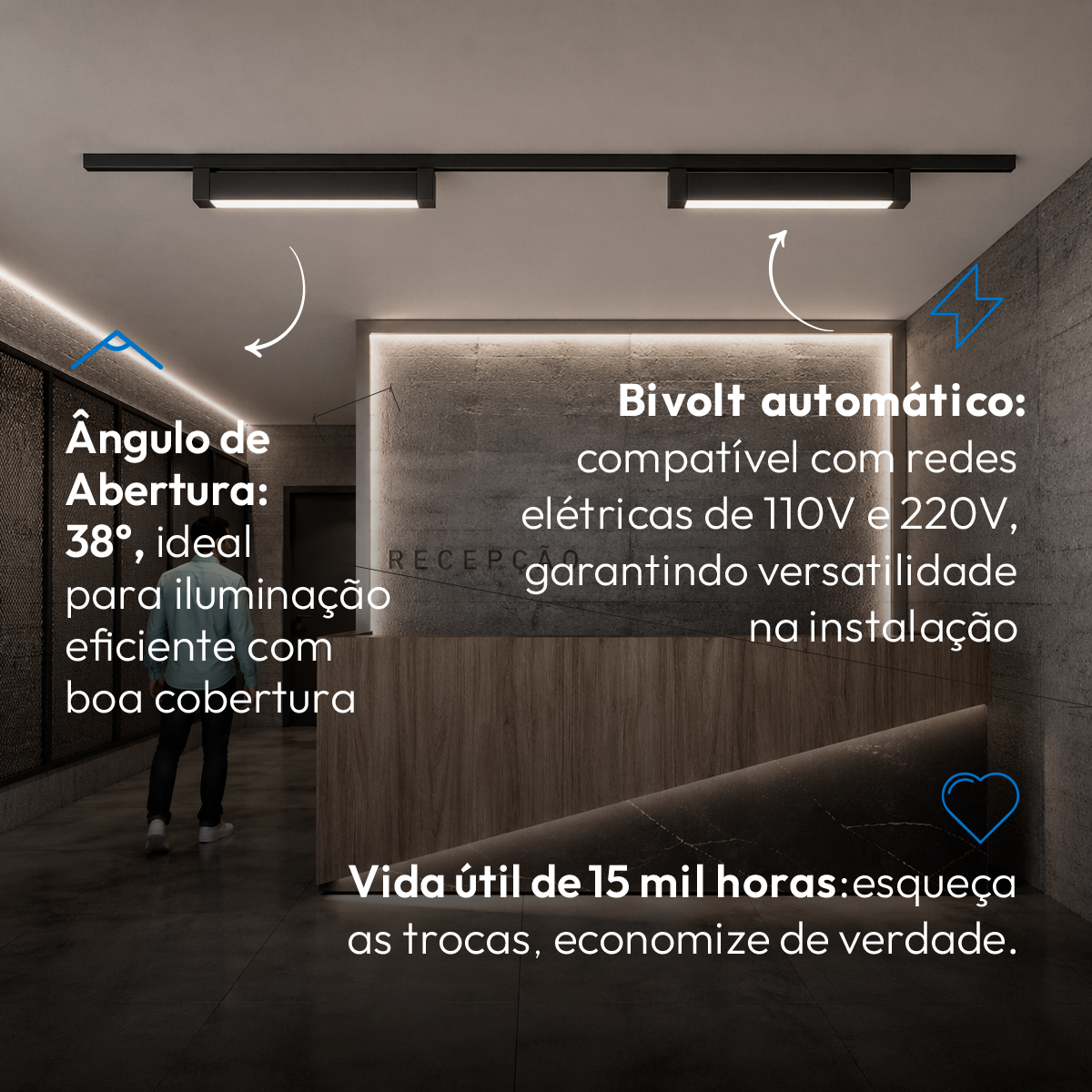 Spot Led Para Trilho Authentic Linea 40w 4000k Branco Neutro IP20 Bivolt Preto Avant