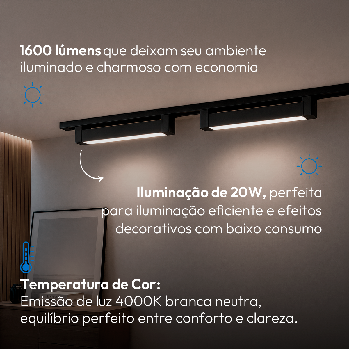 Spot Led Para Trilho Authentic Linea 40w 4000k Branco Neutro IP20 Bivolt Preto Avant