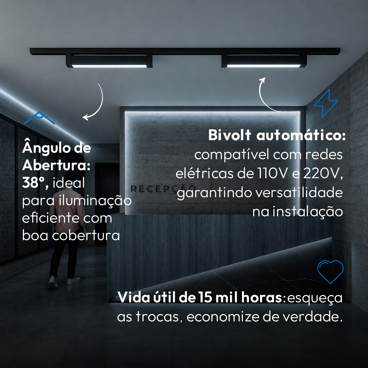 Spot Led Para Trilho Authentic Linea 40w 6500k Branco Frio IP20 Bivolt Preto Avant