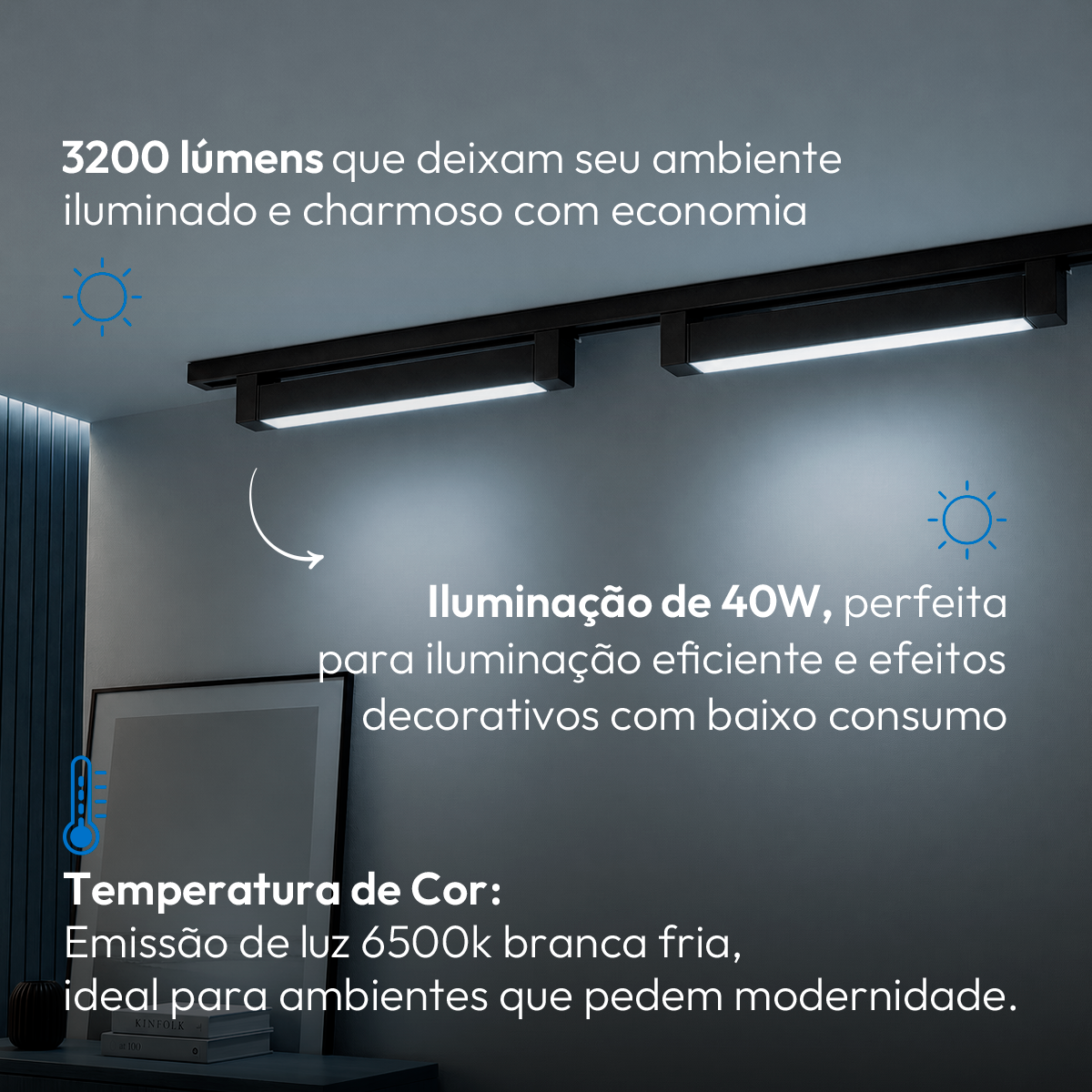 Spot Led Para Trilho Authentic Linea 40w 6500k Branco Frio IP20 Bivolt Preto Avant