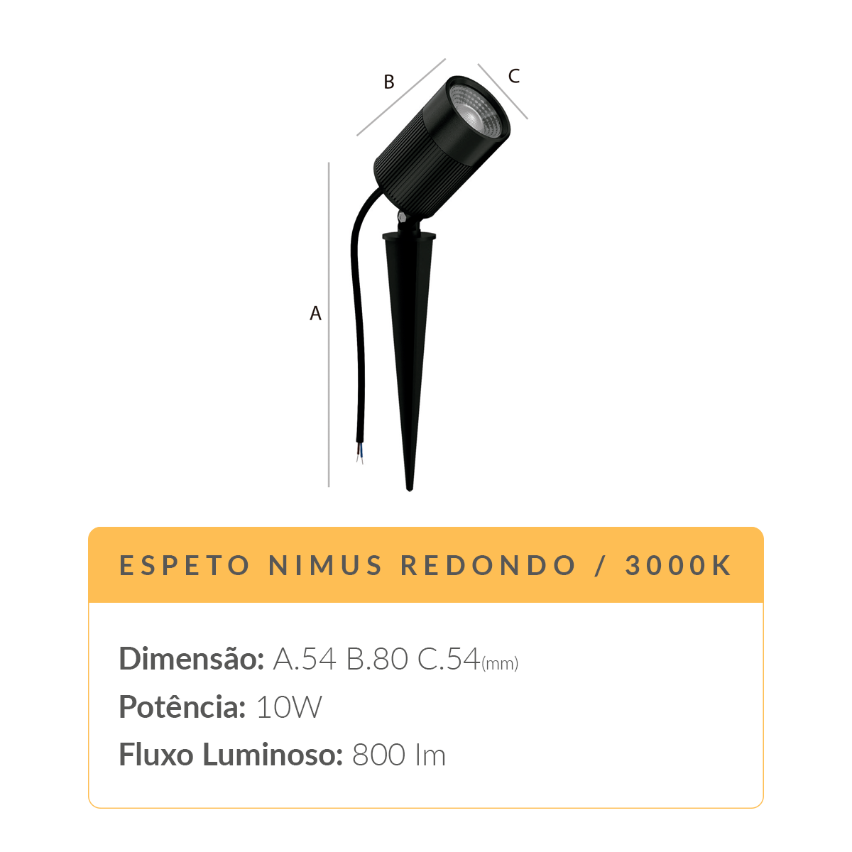 Espeto De Jardim Nimus Led 10w 3000k Branco Quente IP65 Bivolt Preto Avant