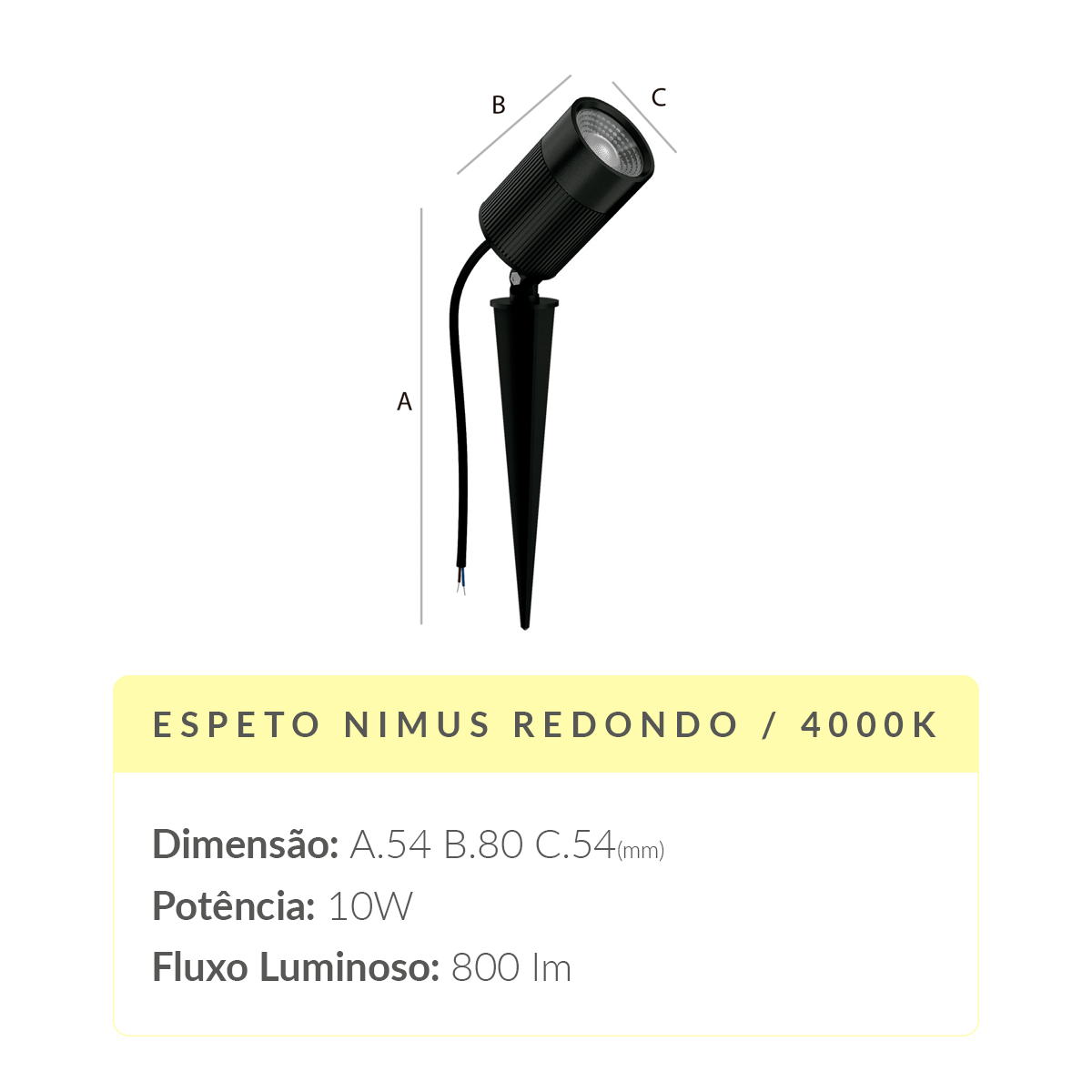Espeto De Jardim Nimus Led 10w 4000K Branco Neútro IP65 Bivolt Preto Avant