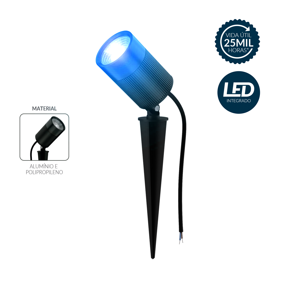 Espeto De Jardim Nimus Led 10w Azul IP65 Bivolt Preto Avant