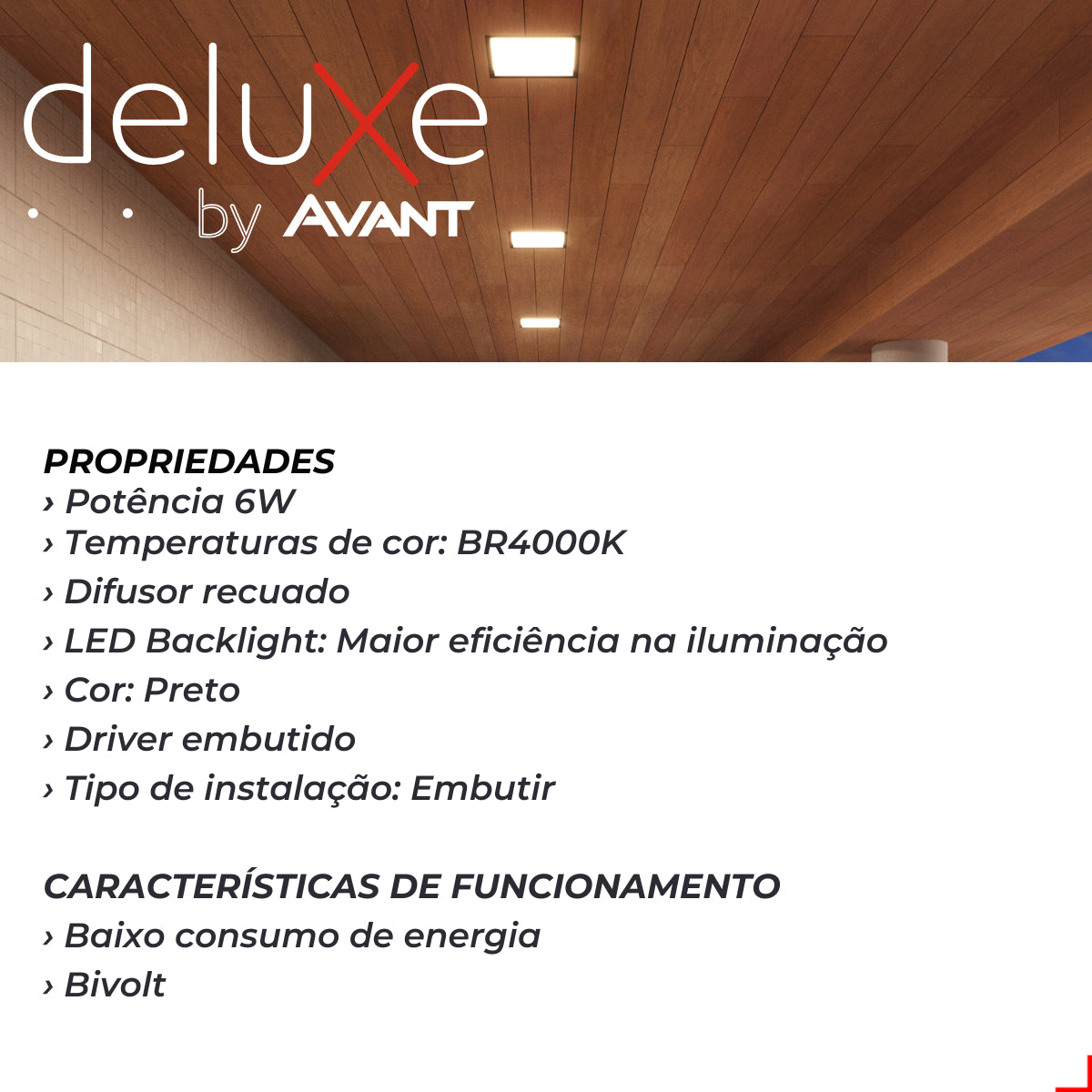 Painel Led Comfort Recuado 6w 4000k Branco Neutro IP20 Bivolt Preto Avant