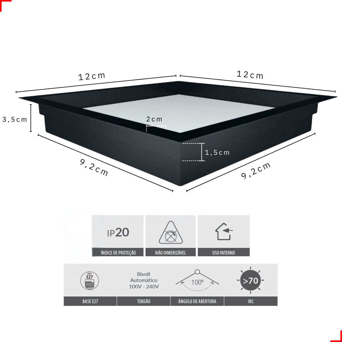 Painel Led Comfort Recuado 6w 4000k Branco Neutro IP20 Bivolt Preto Avant