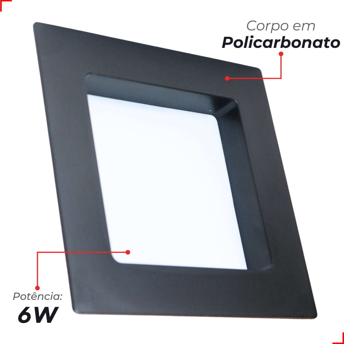 Painel Led Comfort Recuado 6w 2700k Branco Quente IP20 Bivolt Preto Avant