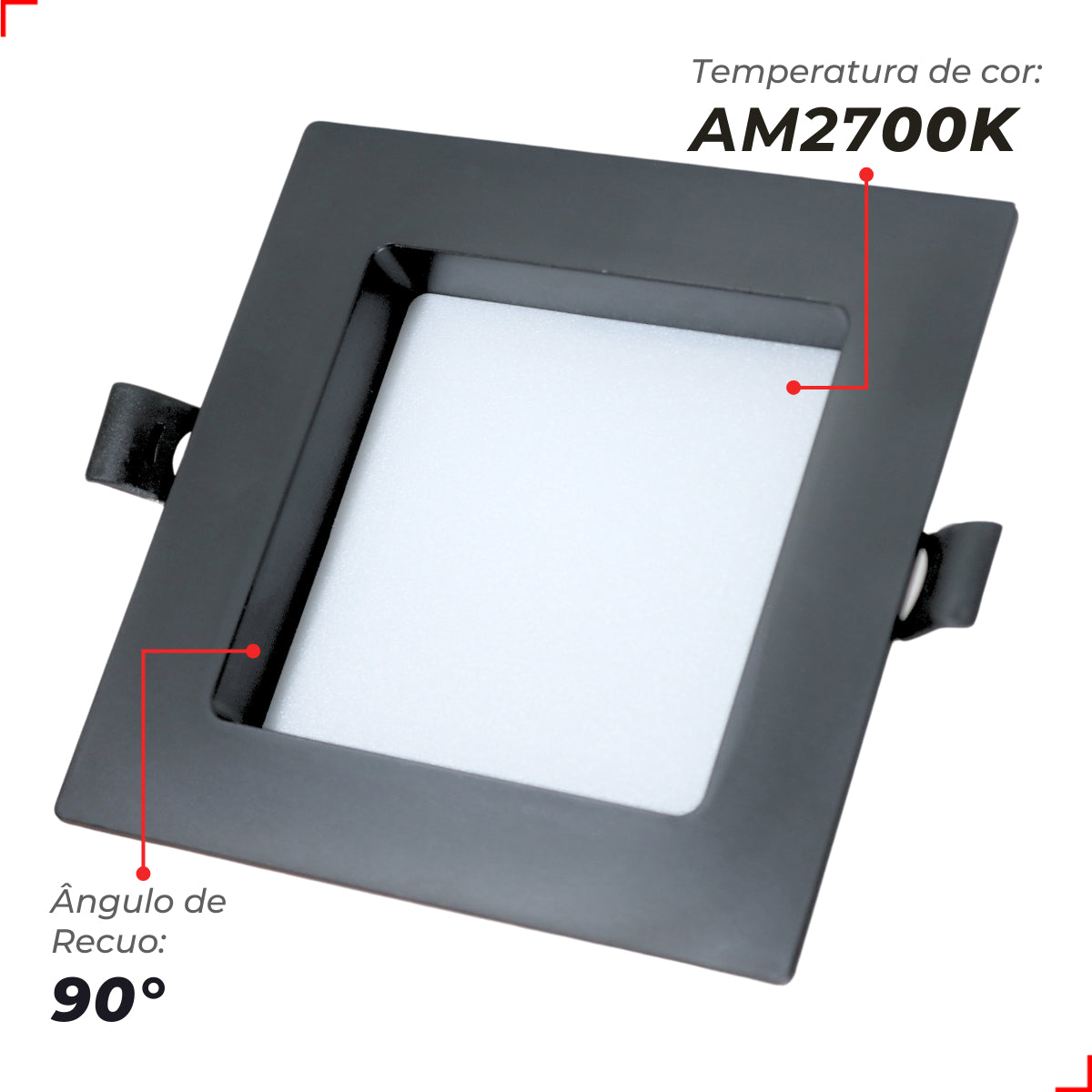 Painel Led Comfort Recuado 6w 2700k Branco Quente IP20 Bivolt Preto Avant
