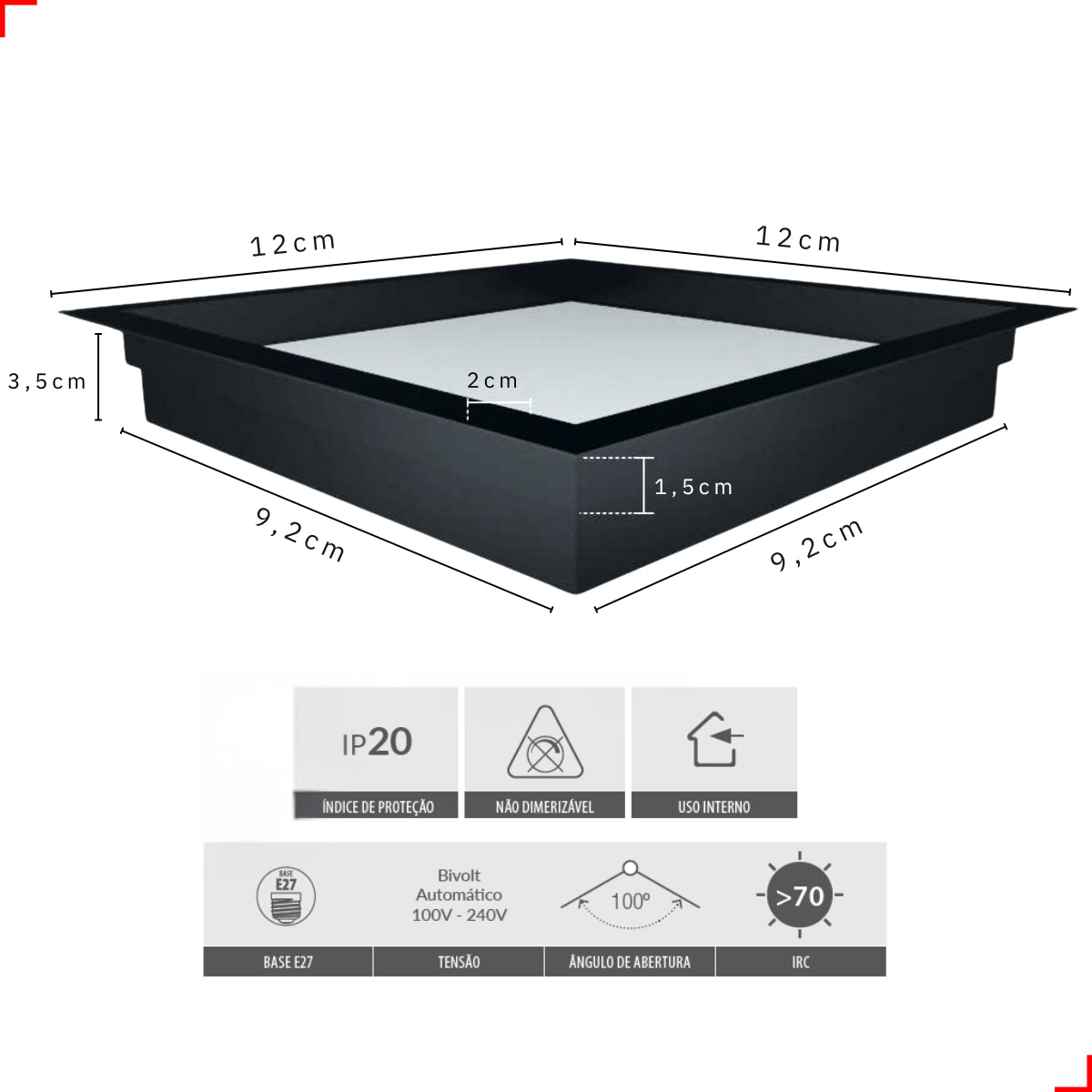 Painel Led Comfort Recuado 6w 2700k Branco Quente IP20 Bivolt Preto Avant