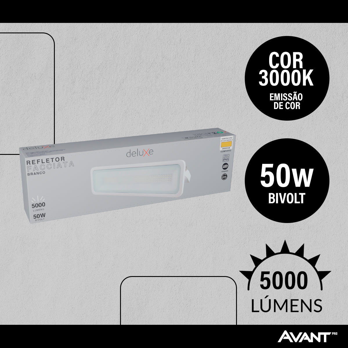Refletor Led Facciata 50w 3000k Branco Quente Bivolt IP66 Branco Avant Pro