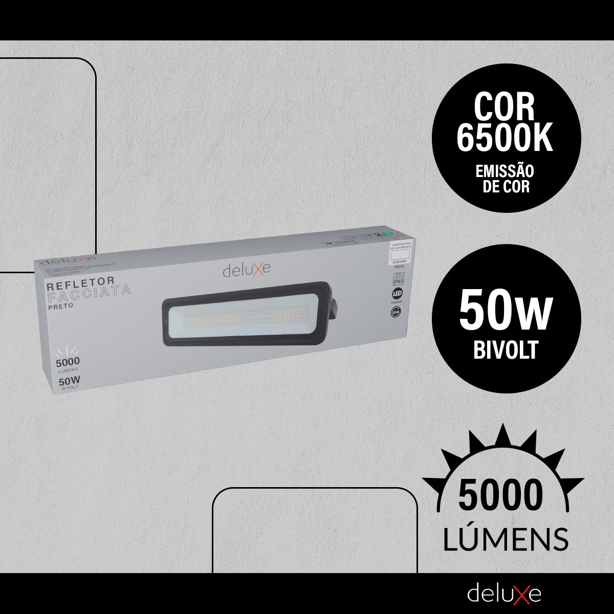 Refletor Led Facciata 50w 6500k Branco Frio Bivolt IP66 Preto Avant Pro