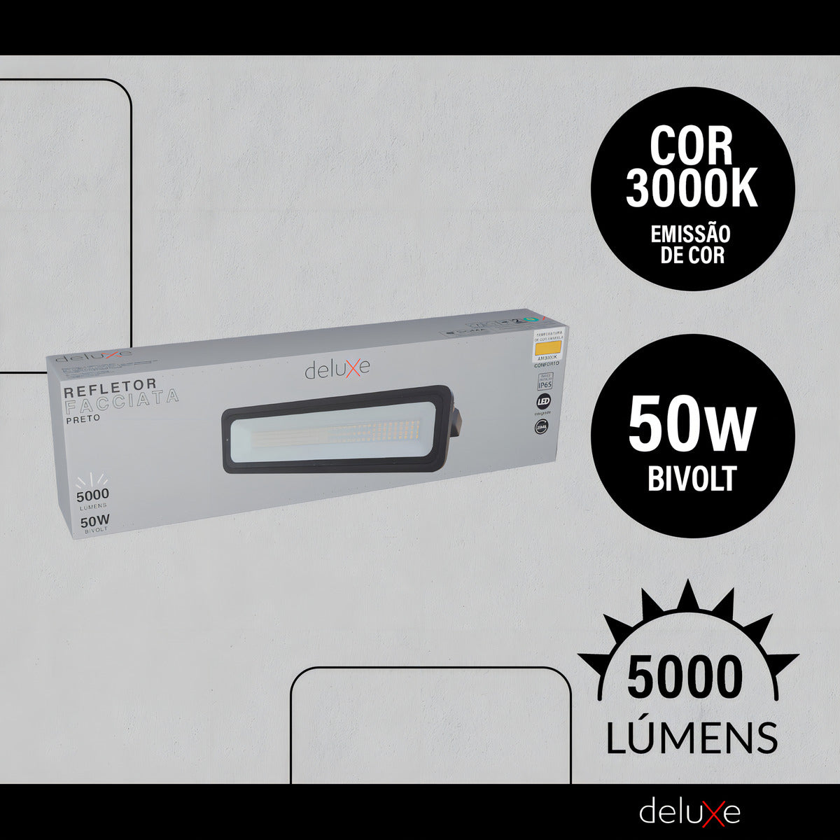 Refletor Led Facciata 50w 3000k Branco Quente Bivolt IP66 Preto Avant Pro