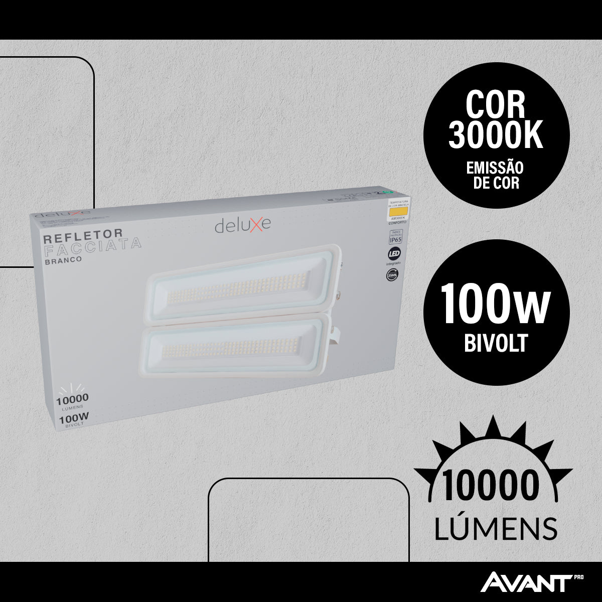 Refletor Led Facciata 100w 3000k Branco Quente Bivolt IP66 Branco Avant Pro