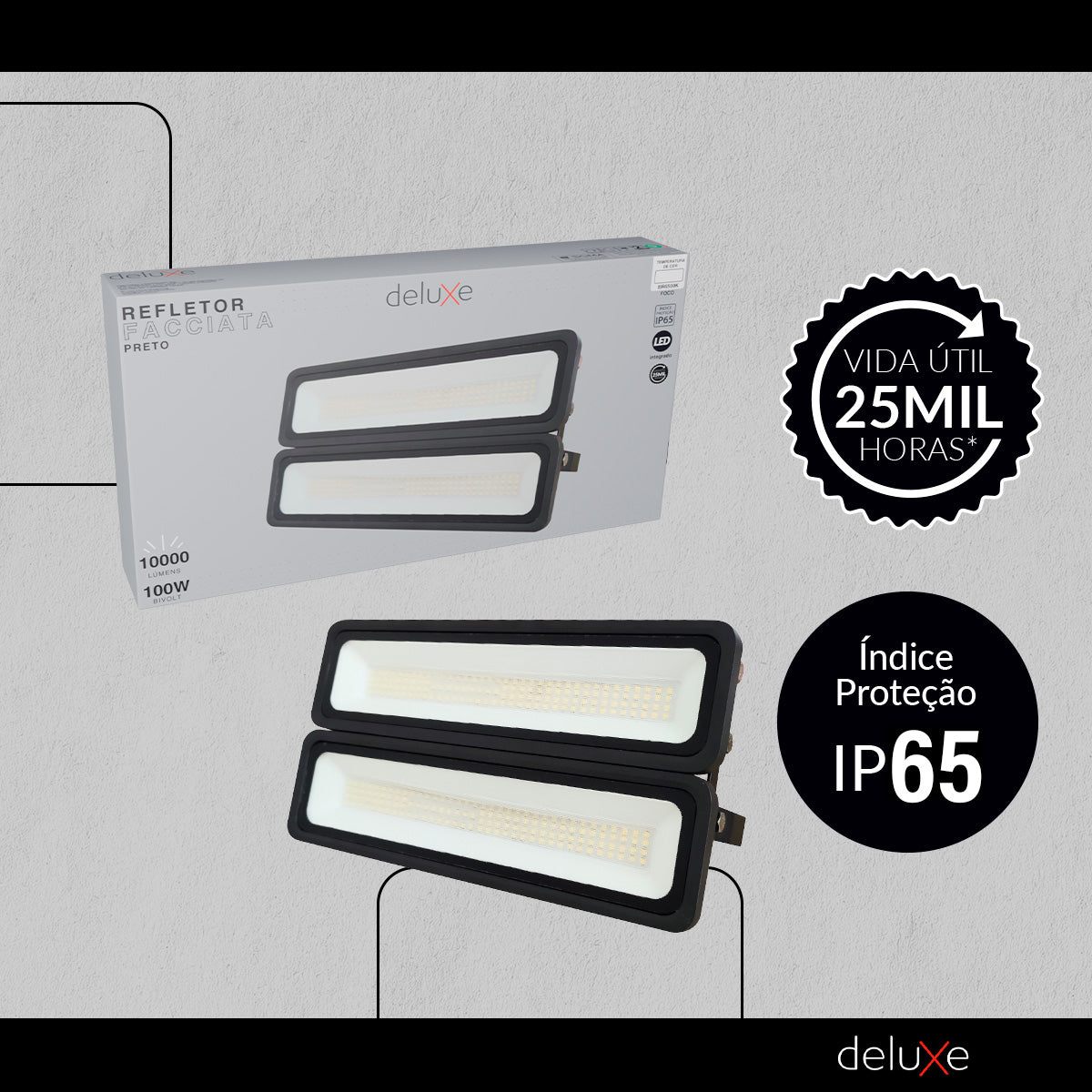 Refletor Led Facciata 100w 6500k Branco Frio Bivolt IP66 Preto Avant Pro
